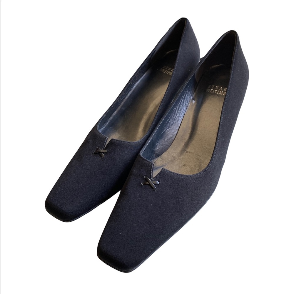 Stuart Weitzman Black Nylon Square Toe Heel